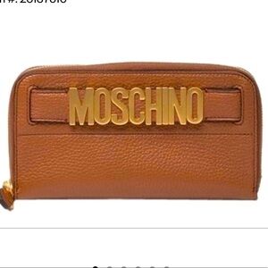 NEW MOSCHINO Brown logo Leather Zip Around Wallet